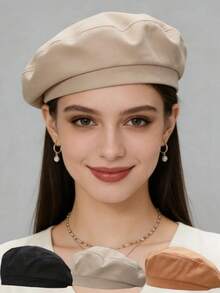 1 女士贝雷帽，法式艺术家经典画家贝雷帽，秋冬时尚画家帽，复古休闲风帽子，夏季，沙滩 - 彩色 - 查看 1