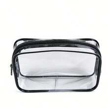 In Stock Transparent Zipper Cosmetic Bag, Waterproof Portable Unisex Makeup Pouch, Suitable For Travel, Business, Bathroom And More - Black - View 7