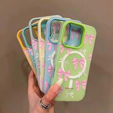 2026Una funda para teléfono: Lazo Rosa, Funda Minimalista con Aspecto de Piel en Colores Macaron, Funda Magnética de Doble Uso para Carga Inalámbrica, Regalo de Halloween, Año Nuevo, Navidad, Pascua, para la Familia, Adecuada para iPhone - Morado - Ver 5