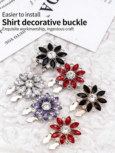 Vintage Crystal Collar Pin - Floral Design Collar Clip To Secure Collar And Add Charm To Outfits