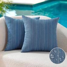 Outdoor Waterproof Throw Pillow Covers 16x16 Set Of 2 Decorative Outside Patio Furniture Cushion Cases Decor For Garden Bench Porch Couch Tent Chair Sunbrella Stripe Blue - 藍色 16吋 x 16吋(2個裝) - 查看 3