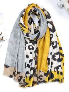 1pc Leopard Print Geometric Patchwork Pattern Scarf, Headband, Neckerchief - Multicolor - View 5