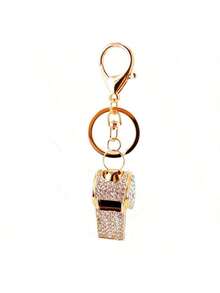 1pc Rhinestone Decorated Referee Whistle Keychain, Bag Charm, Pendant, Keyring, Sports Event Prize - Gold - View 10