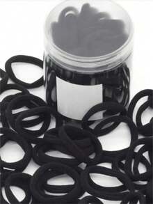 100 piezas/paquete Lazos de cabello negros grandes, bandas de cabello gruesas sin costuras, adecuadas para niñas, sujetadores de coleta elásticos, no dañinos, aptos para cabello grueso y rizado, accesorios para el cabello, bandas de goma - Negro - Ver 3
