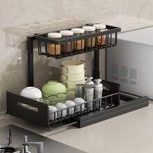 Multi-Function Kitchen Sink Organizer Rack, Countertop Spice Bottle Storage Drawer Basket Pull-Out Shelf - Multicolor - View 6