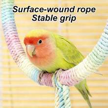 1 pieza Columpio de loro con degradado de arcoíris, diseño de colgante de estrella con borlas, juguete masticable y escalable para pájaros, adecuado para cacatúas, periquitos y otras aves, para jugar en la jaula - Ver 6