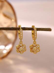 Bông tai hình ngôi sao sang trọng dành cho nữ, đính đá Zirconia lấp lánh, kiểu dáng hình học, trang sức thời trang. - Vàng - Xem 11