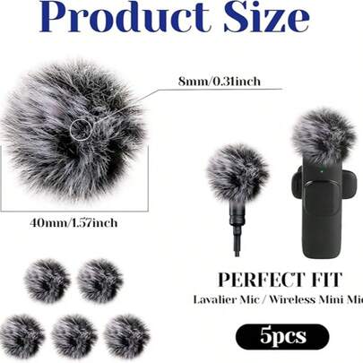 5个装领夹式麦克风防风罩毛绒套，迷你毛绒麦克风罩降噪户外毛绒防风罩，适用于迷你麦克风