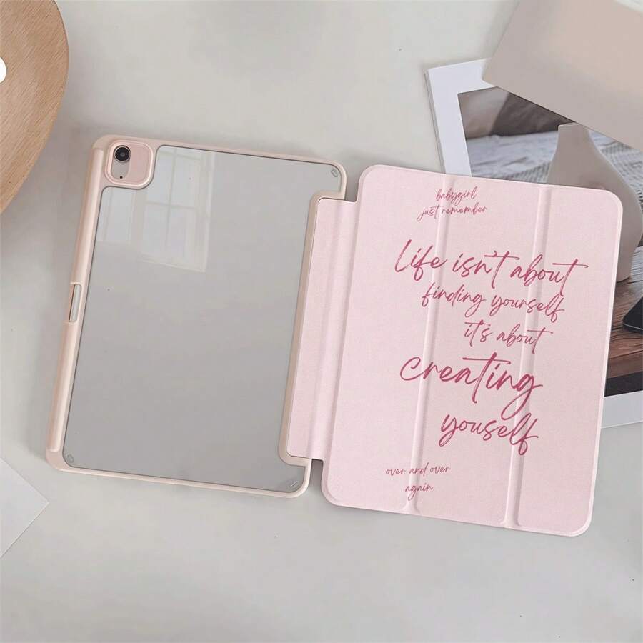 1pc Aesthetic Transparent Backcover With Inspirational Phrase Print Tablet Case, Compatible With IPad 11/A16/10th/Air4/5/6/Pro 12.9/2024/2025/2020/2021/2022/2023/10.2/10.9/Mini7, Galaxy Tab A8/A9 Plus/S6 Lite/S7/S9FE PLUS/S10 Plus, 5/5pro/6/6pro/7/7pro/36s Pro, Suitable For Work, Travel And Home Use, Foldable Tablet Protective Cover - Multicolor - View 1