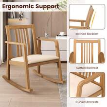 Rocking Chair With Cushioned Seat, Slatted Back & Curved Armrests For Living Room - Tự nhiên - Xem 8