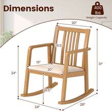 Rocking Chair With Cushioned Seat, Slatted Back & Curved Armrests For Living Room - Tự nhiên - Xem 3