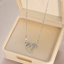 Luxury Pendant Necklace For Women, Unique Niche Design, High-End Bowknot Choker, Exquisite Collarbone Chain, Popular Accessory - 7#灰色珍珠仿鋯石吊墜項鍊 - 查看 8