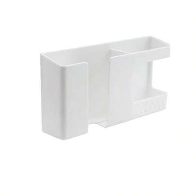 Organizador de control remoto de doble compartimento montado en la pared con soporte para cargar el teléfono - Acabado mate, caja de almacenamiento rectangular de ABS para suministros de oficina diarios