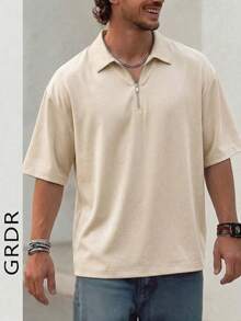 GRDR Men's Summer Half-Zip Polo Shirt, Solid Color Classic Short Sleeve Suitable For Outdoor Casual Wear - Apricot - View 3