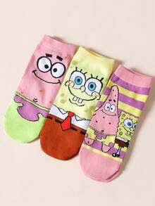 SpongeBob SquarePants 6/10 Đôi tất ngắn nữ ngẫu nhiên, bao gồm các họa tiết hoạt hình 3D vui nhộn: sao biển, cua, v.v., thấm hút mồ hôi và thoáng khí, thời trang và đa năng. - Nhiều màu - Xem 3