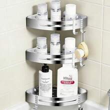 Estanteria Duca sin dros 3 Piezas Estante Duca Acero Inoxidable Estanteria sin dro con 6 Gancos Colgante para Pared Accesos para Baño para Baño Cocina otel Plata - como en la foto - Ver 1