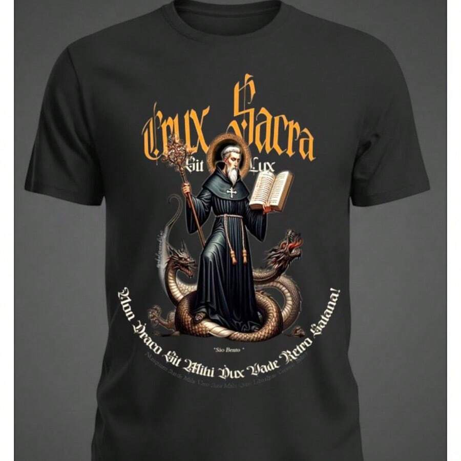 camiseta estampada 100% algodao premium cores vibrantes que nao desbotam tecido leve e respiravel - Preto - Visão 1