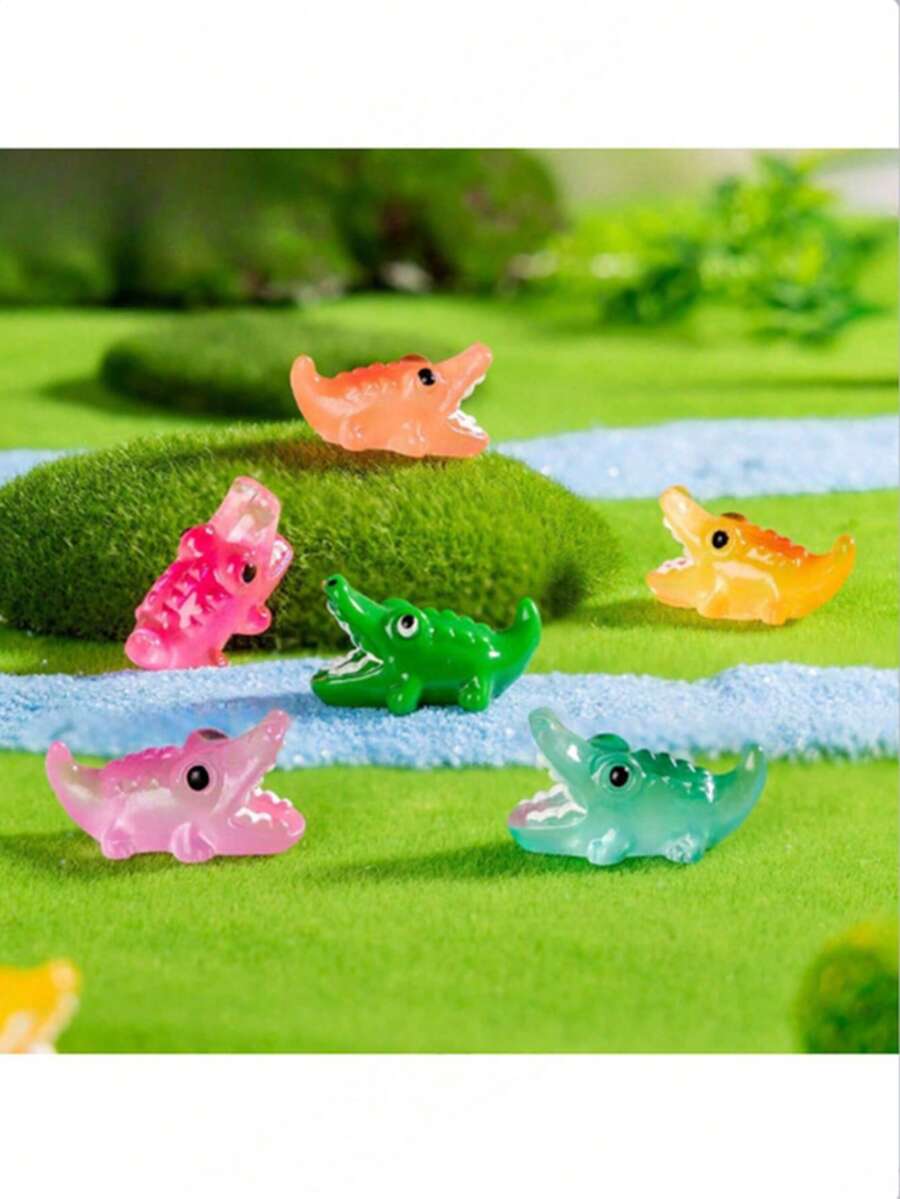 8/16/30/50pcs Glow-In-The-Dark Mini Resin Crocodile Models, Suitable For DIY Fairy Garden Micro Landscape Aquarium Plant Decor, Teenage Party Decoration (Random Colors) - Multicolor - View 1