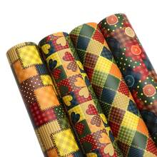 4piece/Set 7.7x12.9inch Plaid Button Flower Pattern Faux Synthetic Leather Set For DIY Bows Leather Crafts Earring Handmade Material - Default - View 1