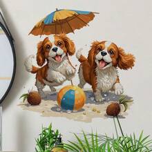 1 pieza con ilustración de dos perros jugando en la playa, en un estilo de acuarela encantador. Para pegatina de tapa de inodoro, pegatina del tanque de agua, artículos de decoración de baño, pegatinas de inodoro humorísticas - A - Ver 1