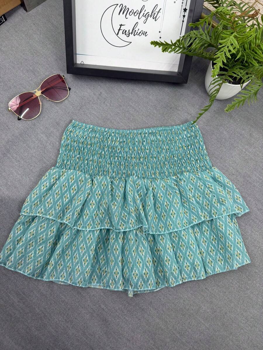 Short Skirt With Pants Underneath Plain Casual Relaxed Layers Daily For Summer - 薄荷綠 - 查看 1