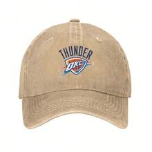 Oklahoma City Thunder Logo Baseball Cap Washed Denim, Adjustable Unisex Hat For Sports, Casual, Beach Outdoor | Retro Classic Design - Màu Khaki - Xem 1
