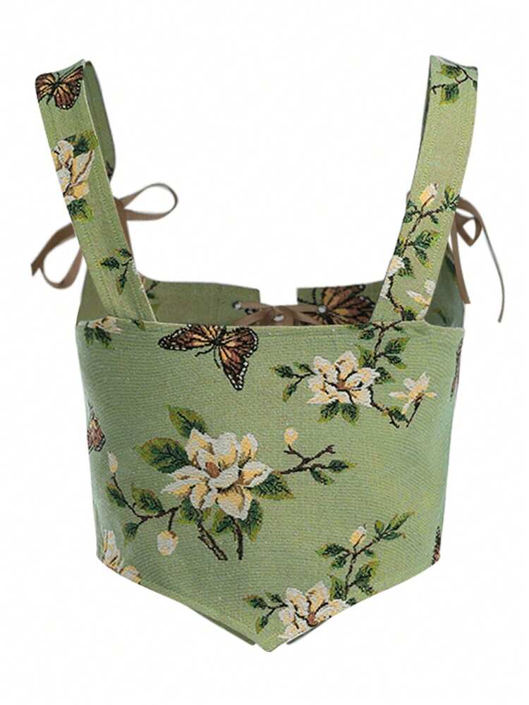 Women's Elegant Floral Jacquard Criss-Cross Strap Camisole Top, For New Year Party, Valentine's Day, Holiday, Boho Style Casual Vacation Summer