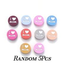 5 pièces Perles rondes en silicone "J'AIME MAMAN", accessoires de bijouterie pour la Fête des Mères, convient pour les bracelets DIY, les colliers, les charms de téléphone, la décoration de sacs, des cadeaux artisanaux créatifs pour la mère et la famille - Multicolore - Voir 14