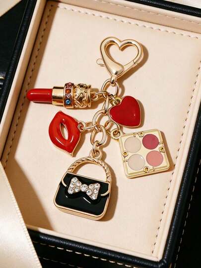 1 móc khóa hợp kim thanh lịch, móc khóa tráng men quyến rũ dành cho nữ, thiết kế hình bảng phấn mắt, móc khóa chủ đề tình yêu, hoàn hảo làm quà tặng cho phái nữ, bao gồm móc khóa trang điểm và phụ kiện túi xách, quà tặng lễ cưới hoặc phụ kiện hoàn hảo cho túi xách của nữ, quà tặng Ngày của Mẹ.