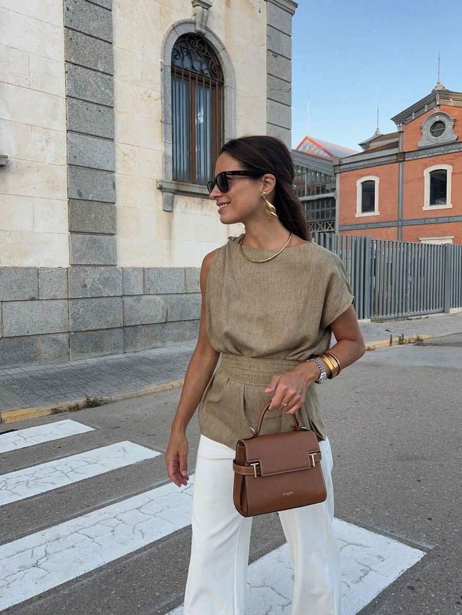 Áo không tay dáng suông mùa xuân hè mới dành cho nữ, kiểu dáng đơn giản, đa năng và ôm sát. - Lạc đà - Xem 1