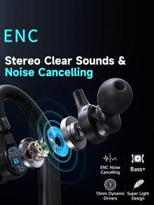 Auricular Bluetooth G3 inalámbrico con ENC, 60 horas de reproducción, auricular con cancelación de ruido de doble micrófono con estuche de carga LED de 400 mAh para negocios, oficina y camioneros (negro) - Ver 5