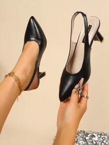 Giày cao gót nữ, giày cao gót mũi nhọn kiểu mới mùa xuân, sandal gót nhọn màu đen bóng quyến rũ, giày 2 trong 1, sandal cao gót màu đỏ, giày cao gót mũi nhọn, sandal hở mũi có chun co giãn. - màu đen - Xem 2