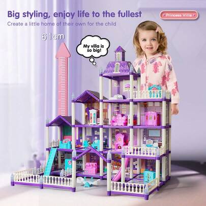 UINLE Baby Princess Castle DIY Assembly Toy Set, Children's Mini Miniature Scene, Luxury Villa Toy, Girls Princess Castle DIY Building Kit, Full Set Of Furniture Accessories Fashion Doll House, Room Bedroom Home Decor, 3D Puzzle DIY Handmade Micro Kit, No Glue And Batteries Included