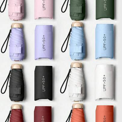 1 pieza Paraguas de viaje portátil y ligero, impermeable, apertura/cierre manual, 6 varillas reforzadas, protección UV, unisex (Debido a las diferencias de lote, la tela del paraguas, el color de la varilla, el diseño del patrón de letras en inglés, la forma del botón y el color de la varilla se combinan aleatoriamente)