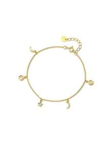 GAGAFEEL 1件925纯银时尚优雅可爱月亮星星合成玛瑙锆石吊坠项链，日常佩戴友谊派对礼物，女士珠宝 - 金色 - 查看 5