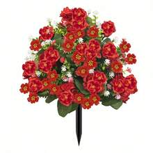 Artificial Flowers Garden Stakes, Realistic Yard Sign Ground Insert Outdoor Decor For Lawn - A - View 2