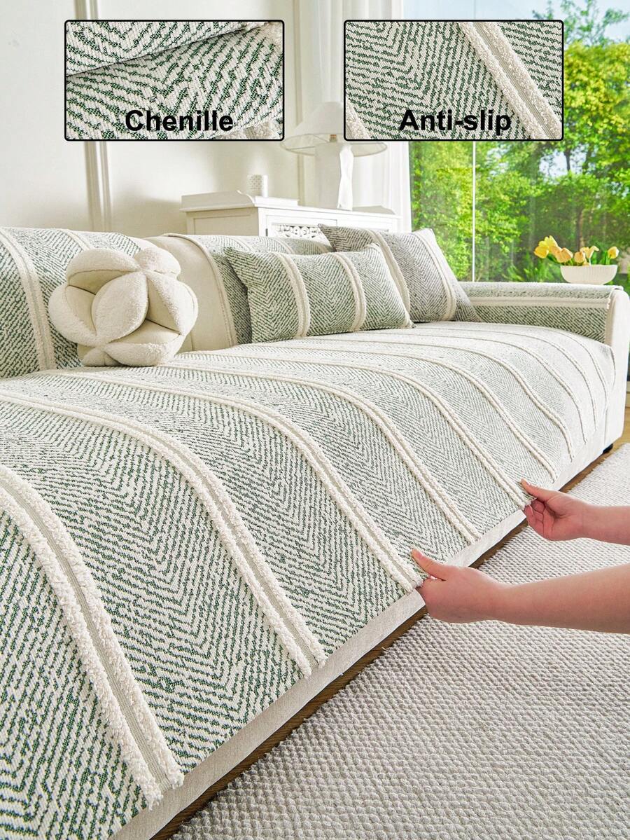 1 件波西米亚风格纯色沙发套，适合所有季节和节日装饰，可保护沙发免受猫抓，宠物友好，适用于带扶手和靠背的单人、双人、三人、四人沙发 - 綠色 - 查看 1