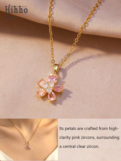 Hihho 1pc Sakura Flower Necklace, Suitable For Women's Daily Commute Accessory, Dating, Gift-Giving, Easily Captures A Youthful Vibe. One Set Unlocks Multiple Styles, Making You Shine Alluringly In Every Moment.