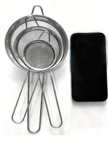 1pc/3pcs (M-XL-XXL) Fine Mesh Strainer, Stainless Steel Colander Spoon, Multi-Purpose Kitchen Tool For Sifting Flour, Tea Leaves, Fried Food, Coffee Powder, Juice, Cooking And Baking - Silver - View 8