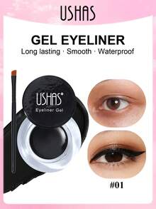 USHAS 二合一凝胶眼线笔，黑色眼线笔，24 小时持久眉妆，高显色度防水哑光防晕染眼线笔 - #01 - 查看 8