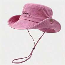 Japanese Love Patch Bucket Hat, Outdoor Holiday Travel Sun Hat, - Hồng - Xem 5