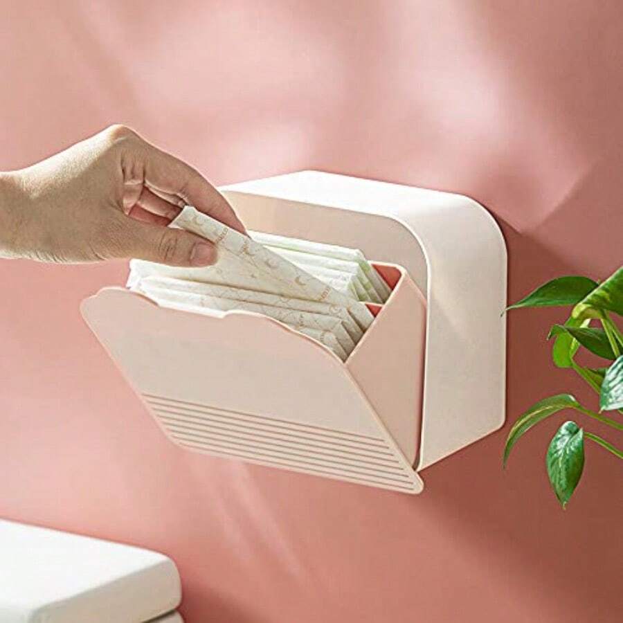 Poeland Caja de almacenamiento montada en la pared organizador de artículos pequeños para serlls sanitarias - rosado - Ver 1