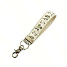 Boho Embroidered Wristlet Keychain Women - Cute Floral Fabric Chain Lanyard - 綠色 - 查看 9