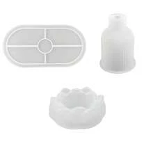 3pcs Tray, Vase And Lotus Flower Silicone Mold Set, Plaster Mold, Candle Holder Mold, Suitable For DIY Resin Candle Crafts - Great For Plaster And Concrete, Perfect Home Decor Candles, Durable Silicone Lotus Flower Candle Design - A - View 9