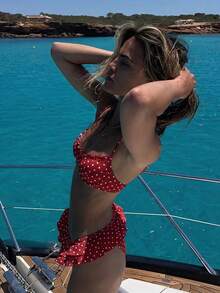 Women's Red & White Polka Dot Ruffle Trim Bikini Set, Cute & Sexy Beach Swimwear, 2 Pieces Swimsuit For Summer Holiday - Multicolor - View 3