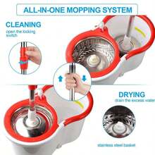 360° Rotating Spin Mop & Bucket With Wringer, Floor Cleaning System With Extended Long Handle, Equipped With Multiple Microfiber Mop Refills, Portable Household Cleaning Tool For Indoor Hard Floor Washing - 白色的 - 查看 2