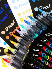Bộ 12/24/36/48/60/80/120 bút dạ acrylic bơm trực tiếp, đầu mềm không lem mực, màu sắc rực rỡ, thích hợp vẽ graffiti và tô màu, mực khô nhanh, dung lượng lớn, lý tưởng cho học sinh, vẽ tranh, viết nhật ký và ghi chú. - Nhiều màu - Xem 5