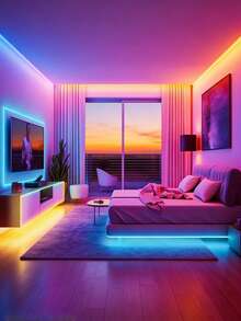 RGB LED灯带，电视背光灯，配备24键遥控器和无线控制功能，适用于游戏、卧室、派对、厨房、客厅、庆典、家居、圣诞节、天花板、墙壁、室内外装饰、派对用品、家居装饰、圣诞礼物、毕业礼物、生日礼物、万圣节装饰、派对氛围照明。 - 彩色光 - 查看 2