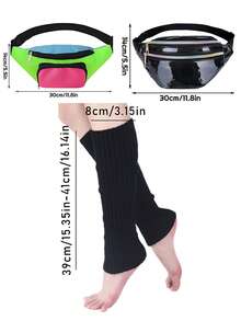2/6Pcs D EXCEED 1980s Vintage Party Fluorescent Waist Bag Knee Pads Leg Covers For Women Street Dressing Transformation Show Concert Stage Performance Party Music Festival - 6pcs - View 10