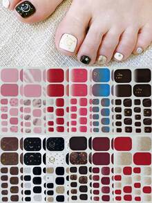 Nail Art Toe Stickers, Assorted Designs Including Glitter, Cartoon Hearts, Geometric Patterns, Solid Colors, Versatile Mixed Styles, Easy Application With Scraper - Multicolor - View 9